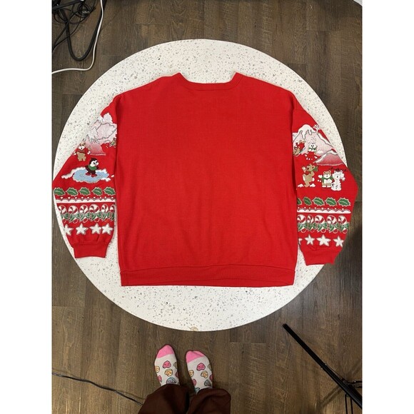 VINTAGE VKC 1991 Nutcracker Puff Paint Panda Christmas Sweatshirt Red Ugly Bear - Picture 4 of 11